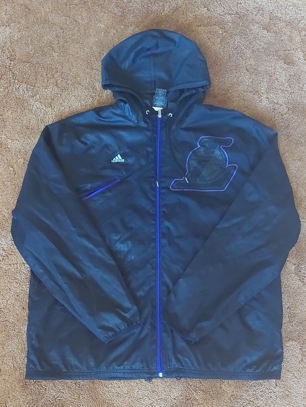 adidas Black Hooded Windbreaker Purple Trim LA Lakers NBA Limited Edition